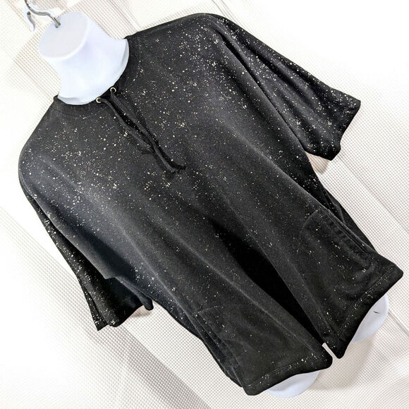 CHICO'S WEEKENDS! BLACK STAR DUSTED DRAWSTRING NECK SWEATSHIRT, TOP! SZ 14/16 - Picture 8 of 8